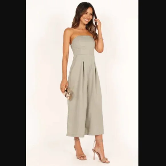 Petal & Pup Jonie Olive Green Strapless Wide Leg Cropped Jumpsuit XL - Picture 5 of 11